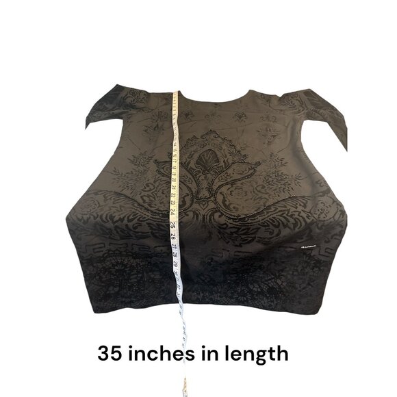 Desigual Black Tunic Dress With Textured Velvet Floral Pattern & 3/4 Sleeves Wom - Picture 13 of 13